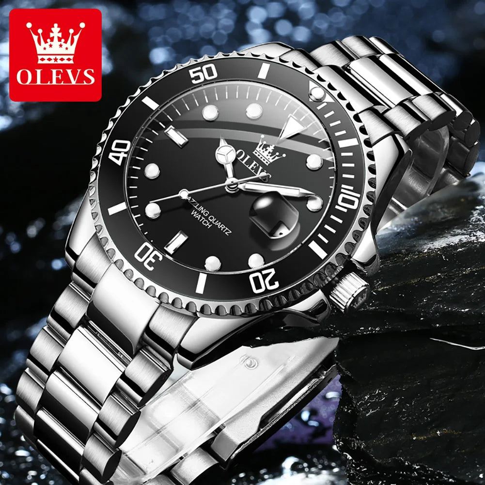 OLEVS 5885 Man Watch Luxury Top Brand One-Way Rotating Outer Ring Design Quartz Watch for Men Auto Date Waterproof Wrist Watches