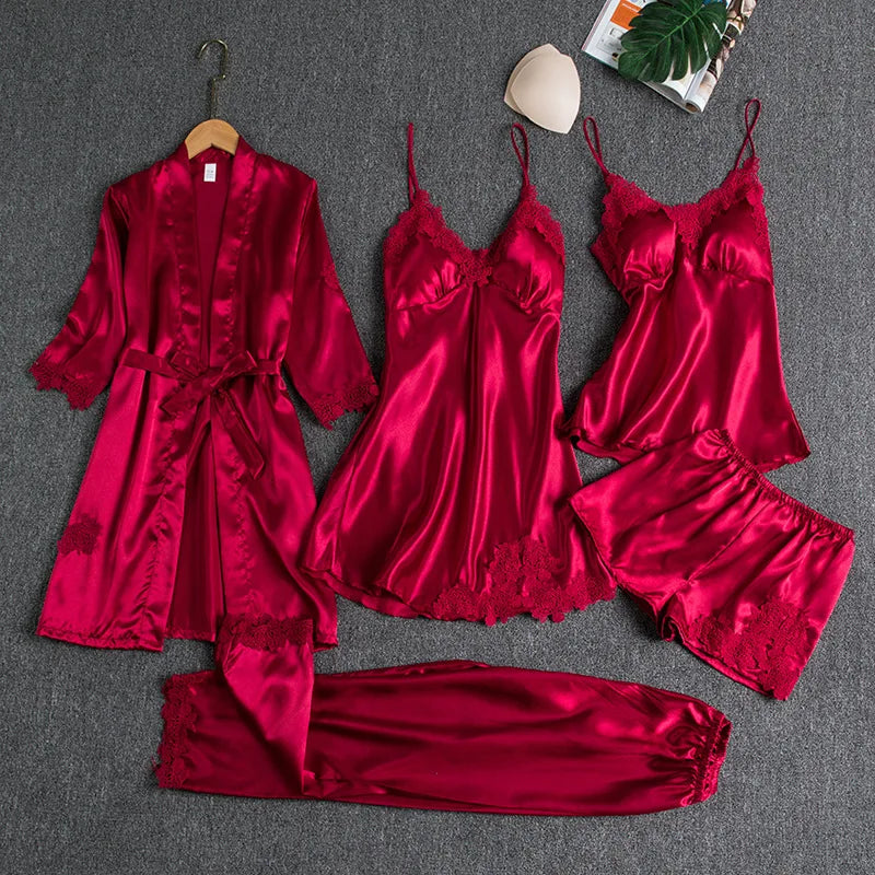 New Style Nightgown Women's Sleepwear Sexy Home Wear Bridesmaid Dress Long Sleeved Plus Size Five Piece Set Hot Selling Bathrobe
