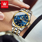 OLEVS 5513 Mens Watch Original Fashion Brand Quartz Waterproof Luminous Watch For Man Stainless Steel Dual Calendar Watch Box