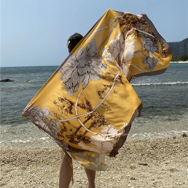 Travel Beach Scarve Bikini Large Sunscreen Shawl Design Floral Sarong Wrap Scarf Women Luxury Swimsuit Bathing Cover-up 90x180cm
