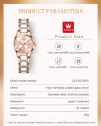 OLEVS 3605 Women's Watches Top Brand Fashion Mechanical Wristwatch Zircon Scale Watch for Ladies Waterproof Chronograph Date