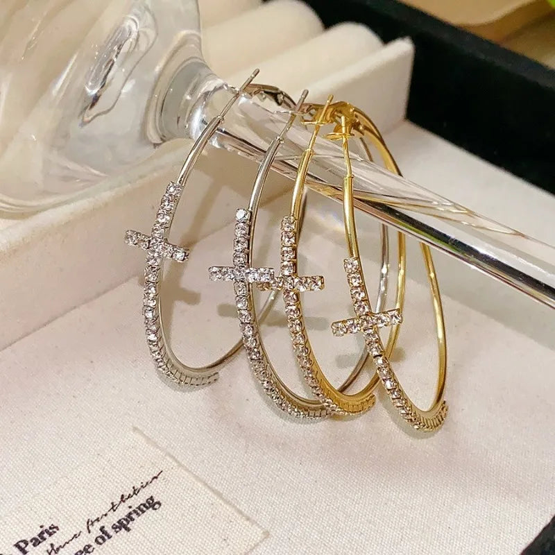 Shiny Big Circle Hoop Earrings for Women Exquisite Rhinestones Ear Buckles Earrings High-end Geometric Ear Rings Jewelry