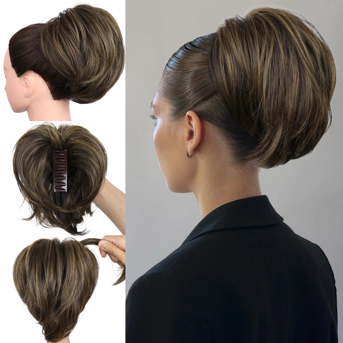 Synthetic Short 10 Inch Straight Claw Clip Ponytail Extensions Blonde Black False Layered Pony Tails Hair Pieces For Women