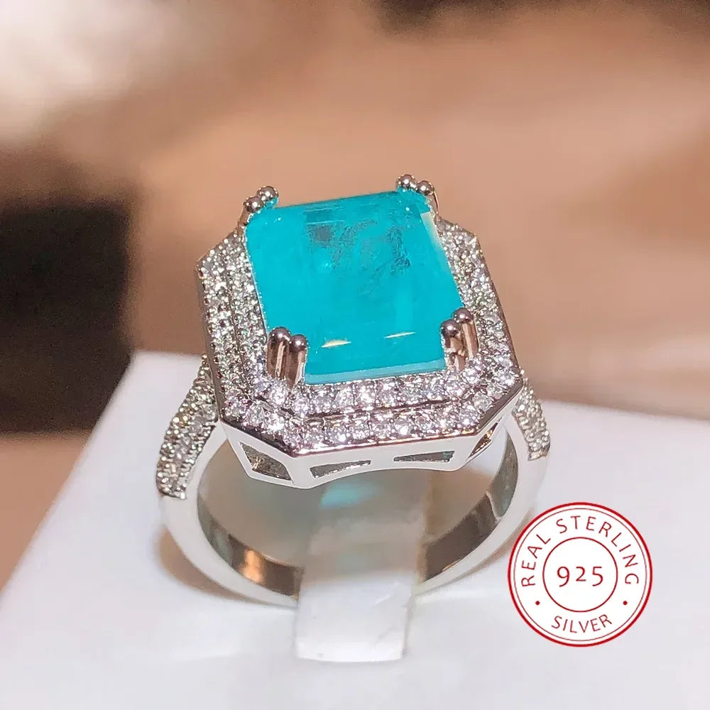 High Quality Pink/blue/Green Zircon Paraiba Ring for Women Party Jewelry Engagement Ring Anniversary Gift 925 Silver Jewelry