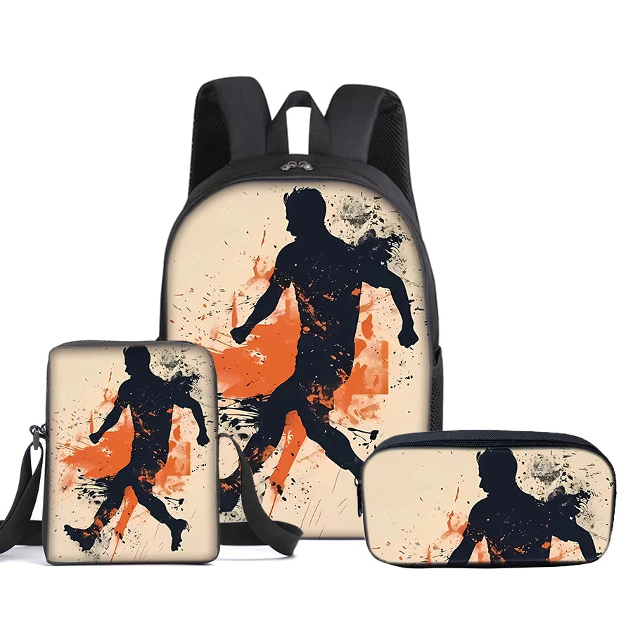Football Print 3Pcs/Set Backpack with Messenger Bags ,Pencil Bags for Boy/Girl Best Gift Cartoon Student School Bags