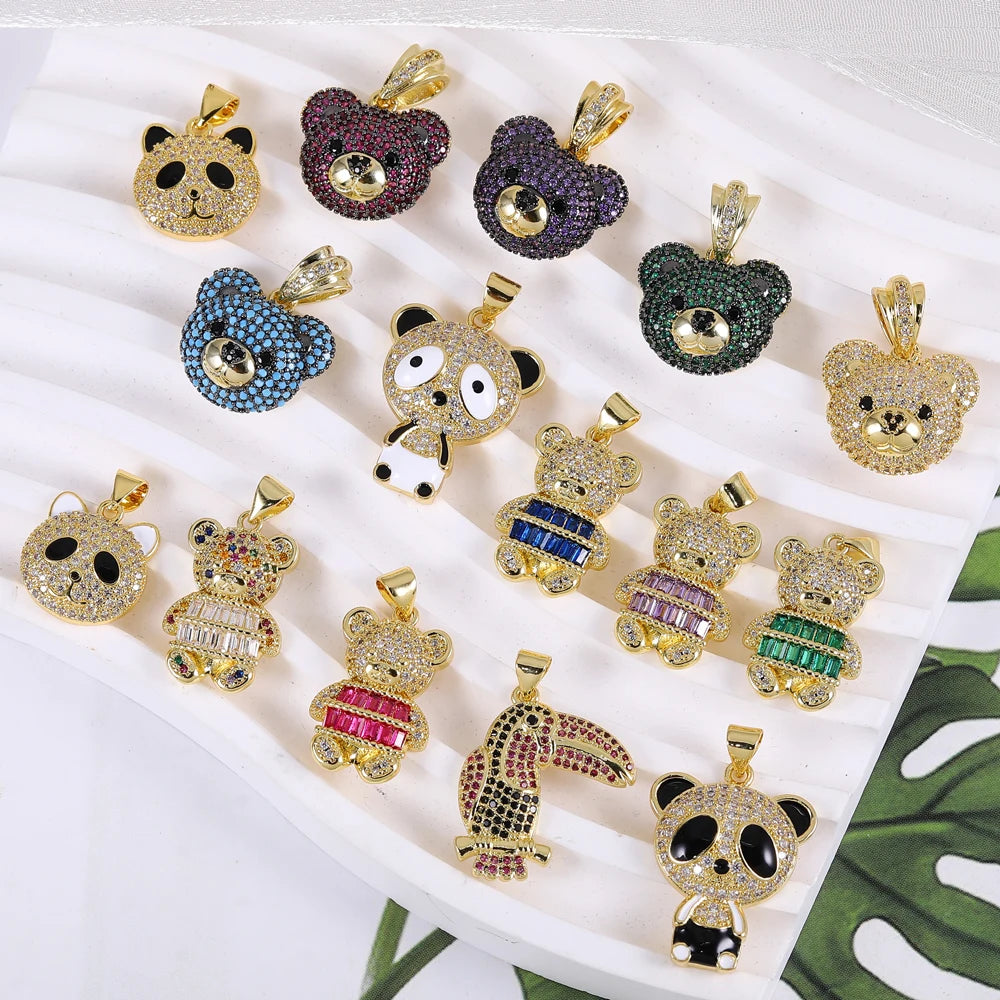 Juya 18K Real Gold Plated Decoration Animal Pendants Cz Bear Charms For DIY Women Kids Luxury Christmas Gift Jewelry Making