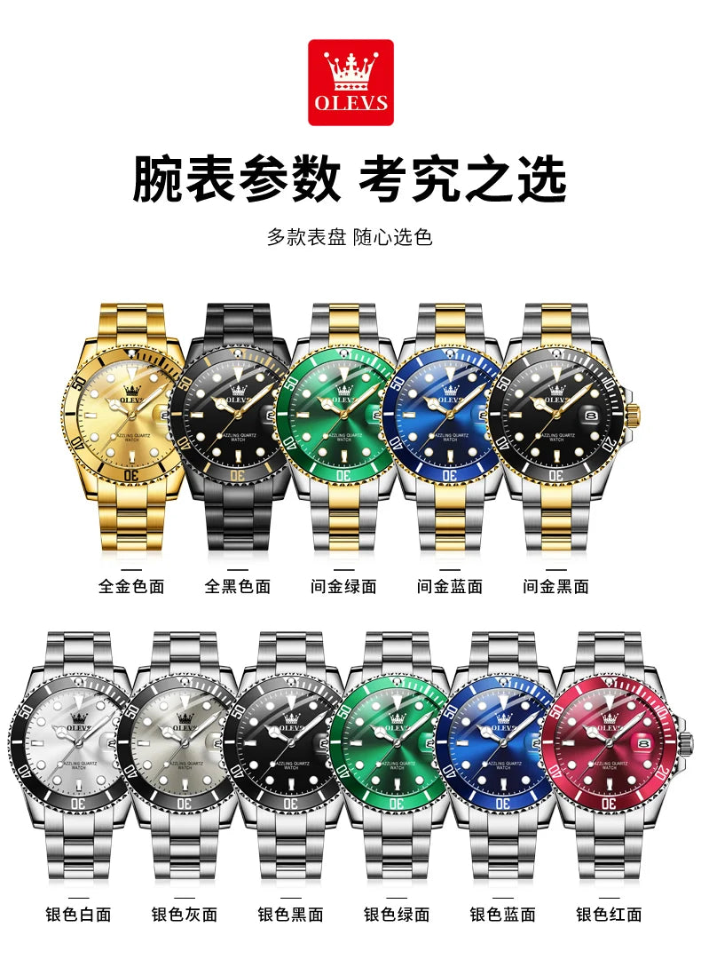 OLEVS New Man Watch Luxury Top Brand One-Way Rotating Outer Ring Design Quartz Watch for Men Auto Date Waterproof Wrist Watches