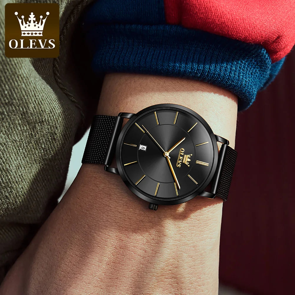 OLEVS 5869 Original Brand Fashion Men's Watch Simplicity Dial Trendy Quartz Watch Waterproof Date Milanese Mesh Belt  Wristwatch