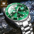 OLEVS 5885 Men's Watches Business Stainless Steel Strap Green Quartz Watch Waterproof Calendar Luminous High Quality Wristwatch