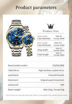 OLEVS 2906 Fashion Date Quartz Couple Watches Top Luxury Watch Men Women Waterproof Stainless Steel Wristwatch