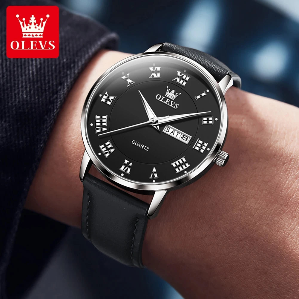 OLEVS 2920 Men Watch Fashion Business Roman Scale Waterproof Clock Luxury Brand Quartz Watch Leisure Calendar Week Men Watch