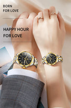 OLEVS Luxury Brand Couple Watch Classics Dual Calendar Wristwatch for Men and Women Waterproof Lover's Watch Set Gift Box