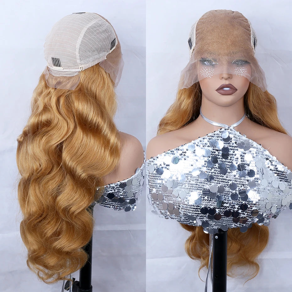Body Wave 13x6 Honey Blonde Lace Frontal Wig Brazilian #27 Blonde Colored Human Hair Wigs For Women Pre Plucked 13X6 HD Lace Wig