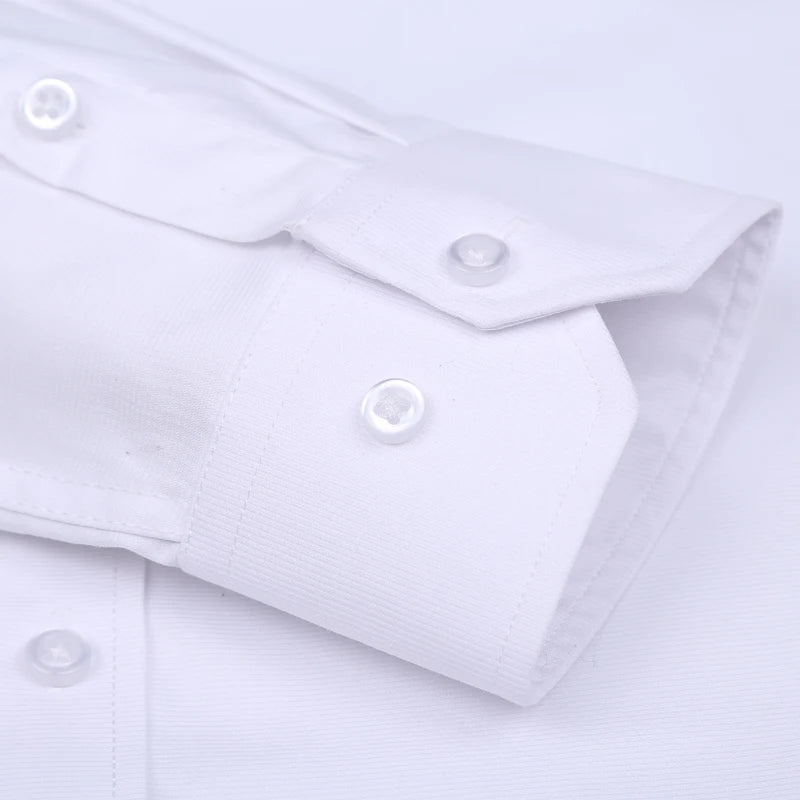 Quality 100%Cotton Men Dress Long Sleeve Shirt Solid Male Plus Size Regular Fit Business Social Office Shirt White Blue S-8XL
