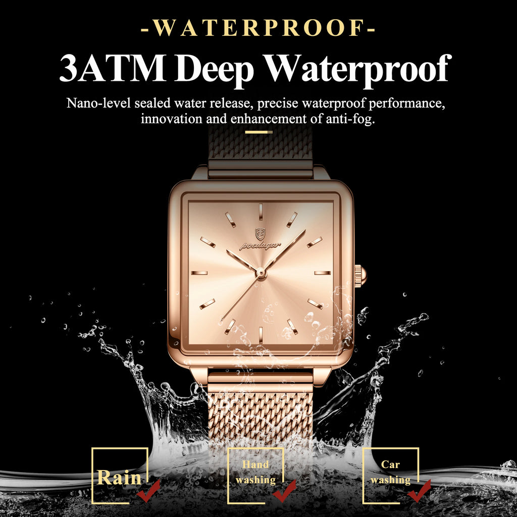 POEDAGAR Square Fashion Ladies Watch Waterproof Stainless Steel Mesh Watch For Woman Elegant Women's Quartz Watches Female Reloj