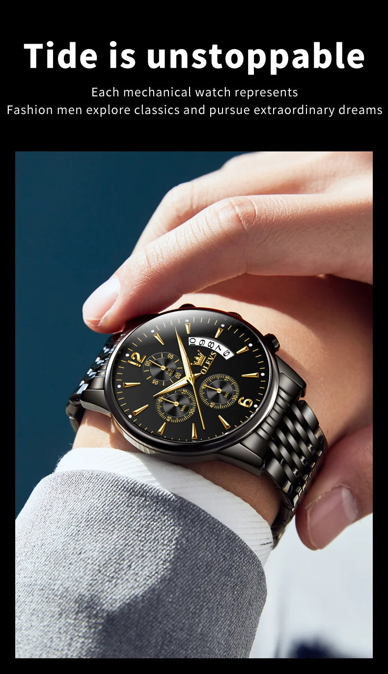 OLEVS luxury brand men's watches Chronograph waterproof date Gold luminous quartz watch for man Original wristwatch with the box
