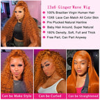 Orange Ginger #350 13X6 Lace Frontal Wigs Water Deep Wave 100% Remy Human Hair 13x4 Lace Front Wig 32inch  Pre Plucke For Women
