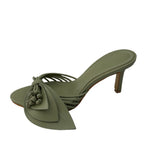 Liyke Designer Women Green Leaf Narrow Band Summer Slipper Sandal Street Fashion Open Toe Mules Thin Low Heels Party Dress Shoes