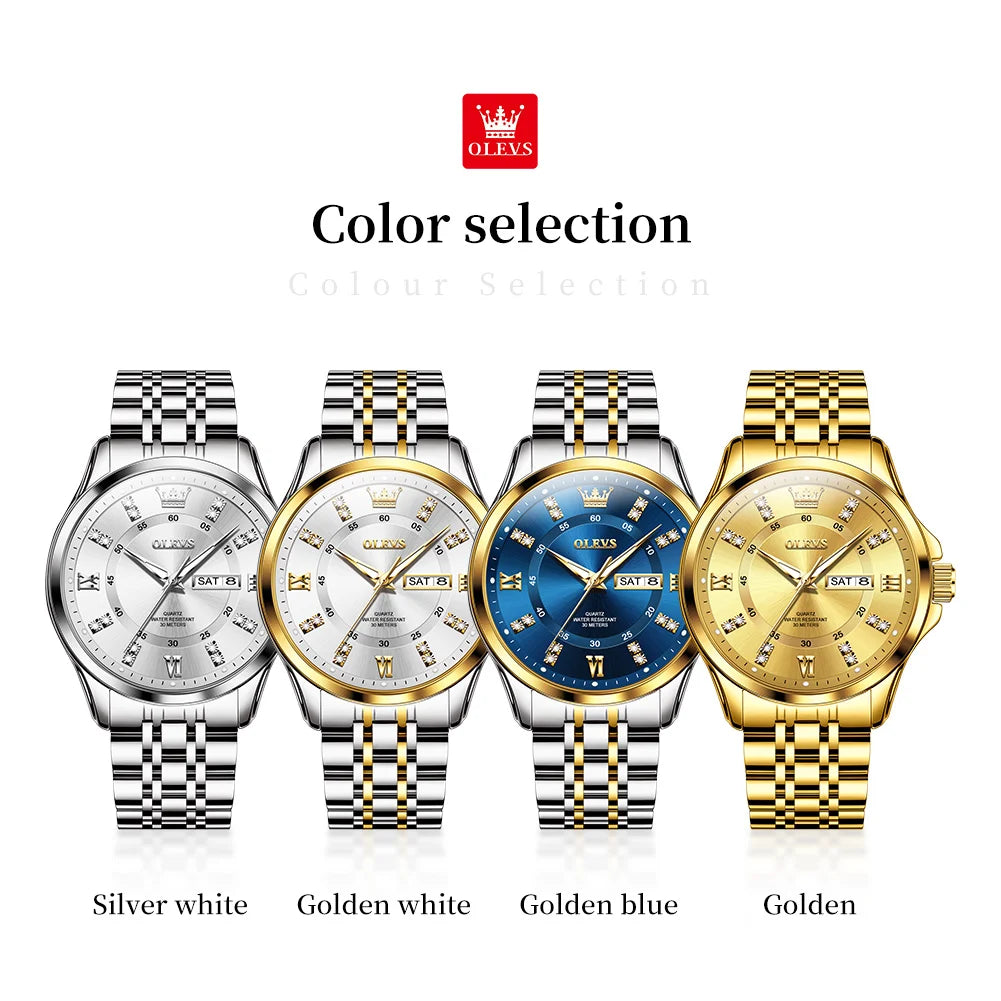 OLEVS Brand Watch Steel Band Stereo Dial Double Calendar Quartz Watch Waterproof Men's Watch 3620