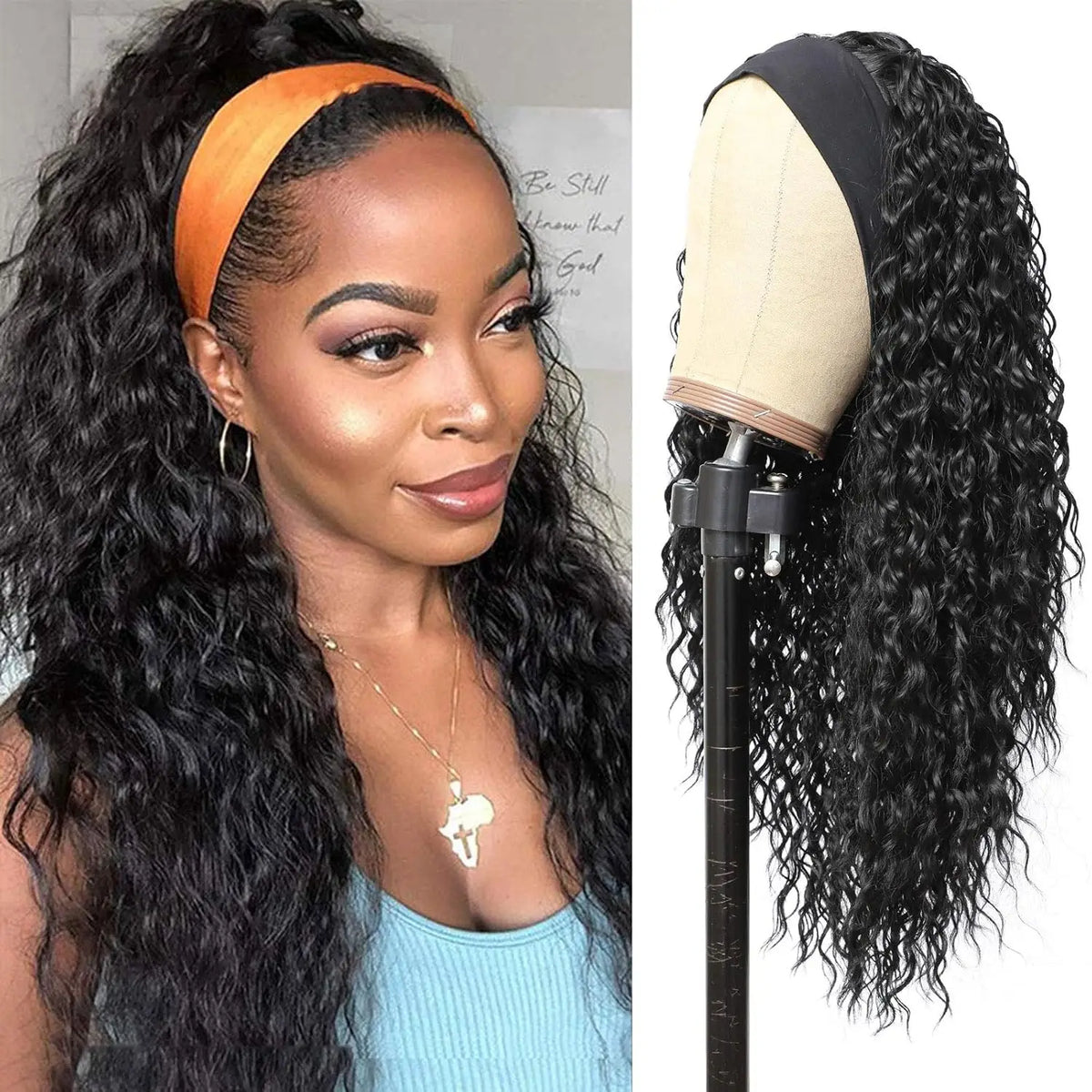 200% Density 20 Inch Body Wave Headband Wig Human Hair for Black Women None Lace Front Wigs Wear And Go Machine Made Headband