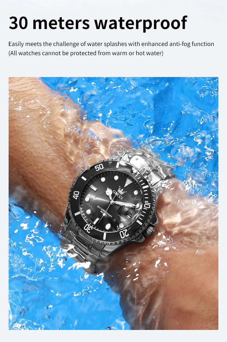 OLEVS Luxury Sport Man Watch Military Waterproof Luminous Date Week Men Watch Stainless Steel Quartz Men's Watches Male Clock
