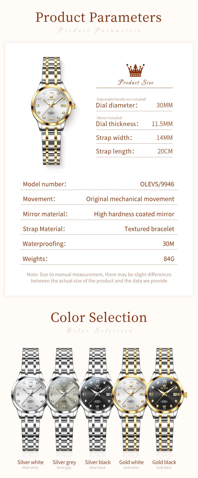 OLEVS 9946 Women Watch Auto Date Stainless steel Waterproof Luminous Automatic Mechanical Watch