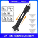 5 in 1 Caulking Tool Glass Glue Scraper Sealant Finishing Replacement Tips for Home Improvement Silicone Squeegee Caulk Remover