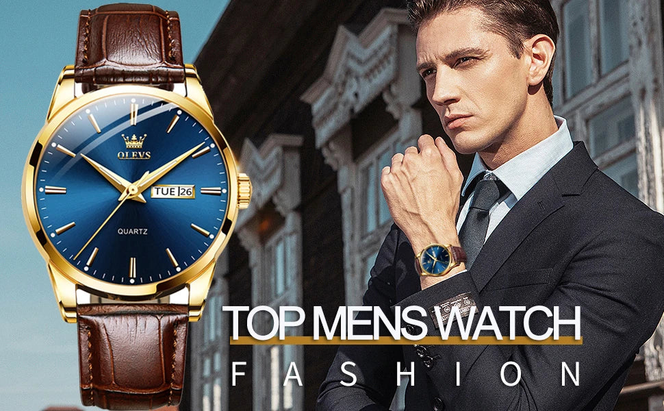 OLVES 6898 Top Brand Men's Watches Original Simple Quartz Wristwatch for Man Waterproof Leather Strap Business Watch Casual