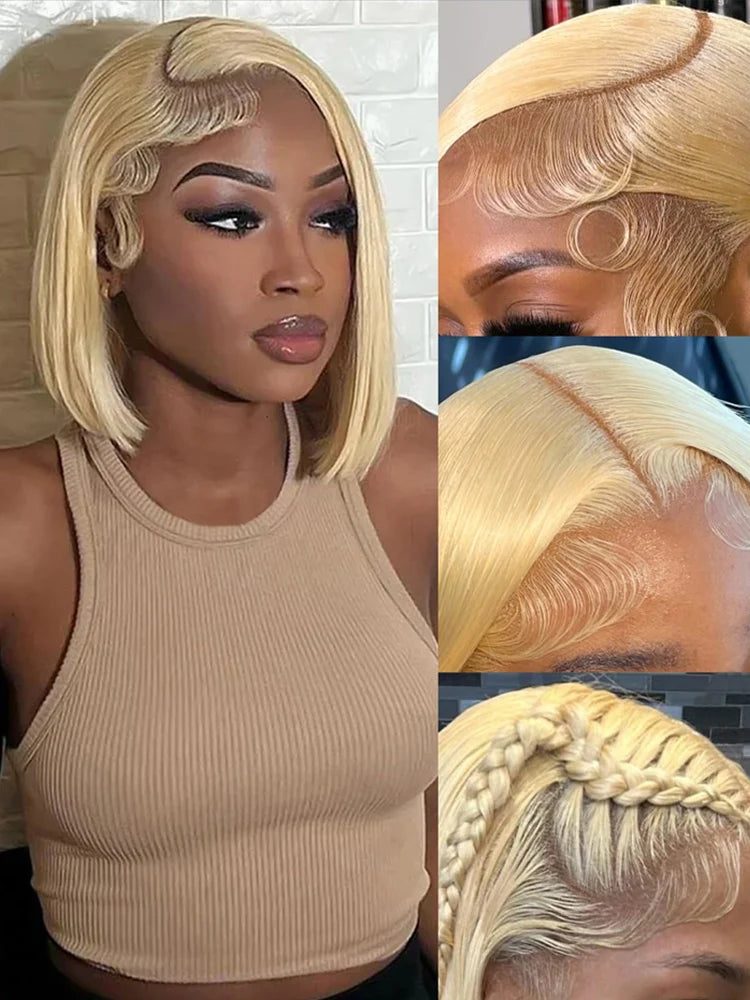613 Bob Wig 13x6 HD Lace Frontal Wig Blonde Human Hair Wig Silky Straight 13x4 Bob Wigs For Women Bleached Knots 180% 210% Density