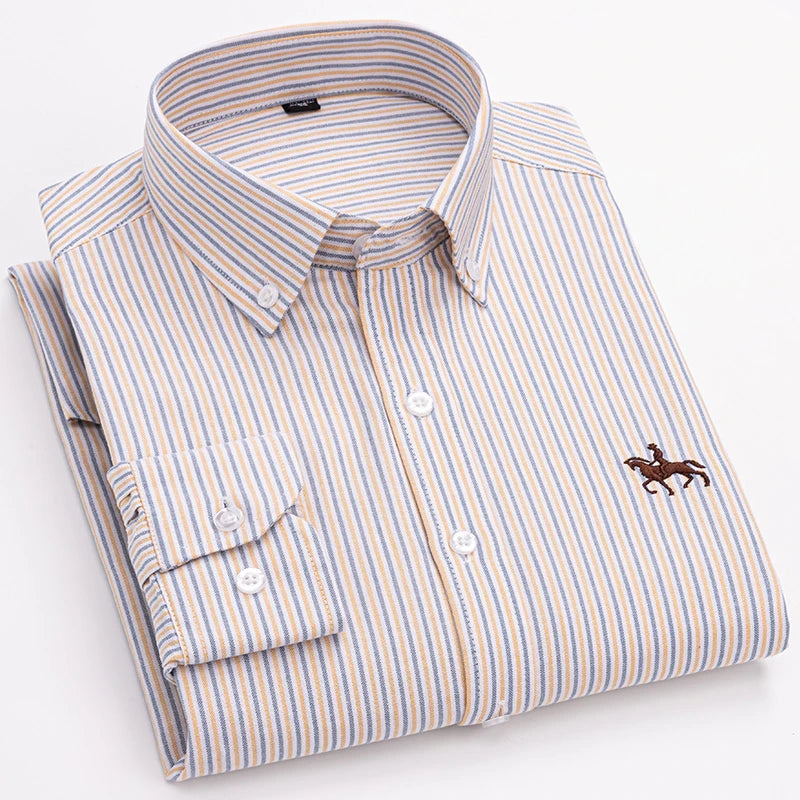 Quality 100% Cotton Oxford Shirt For Mens Long Sleeve Casual Business Regular-Fit Formal Dress Shirts Social Blouse Male Clothes