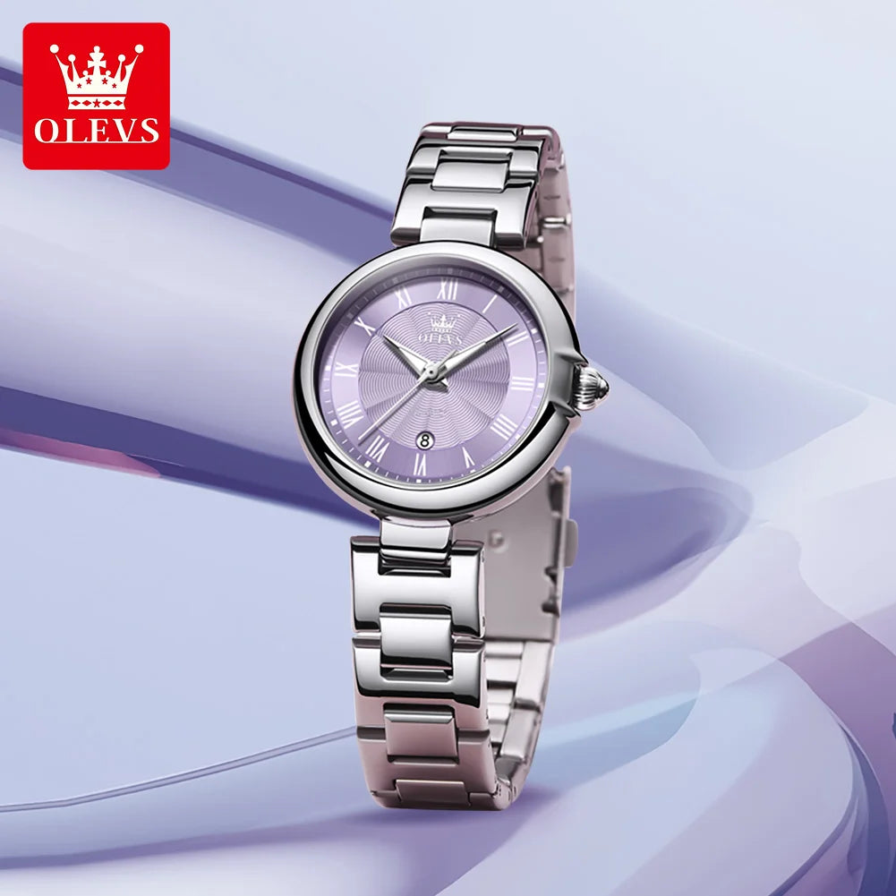 OLEVS 5608 Retro Style Quartz Watch for Women Elegant Steel Strap Auto Date Waterproof Luminous Luxury Ladies Wristwatch