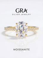 GRA 1ct Real Oval Moissanite Diamond Ring for Women 925 Sterling Silver Anniversary Party Gorgeous High Quality Fine Jewelry