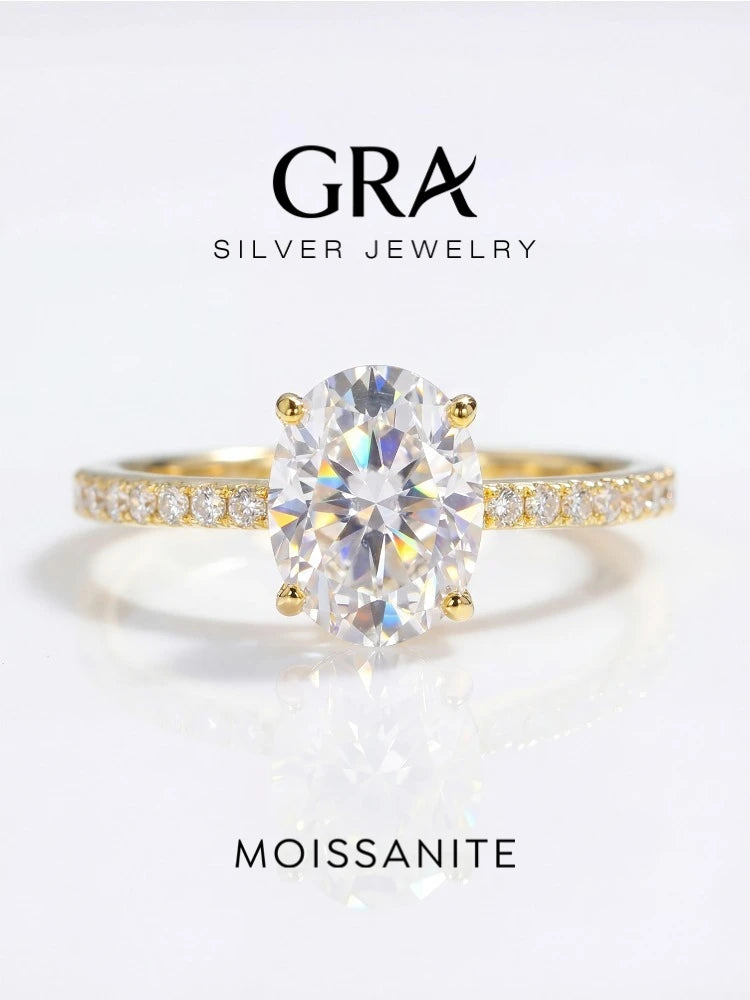 GRA 1ct Real Oval Moissanite Diamond Ring for Women 925 Sterling Silver Anniversary Party Gorgeous High Quality Fine Jewelry