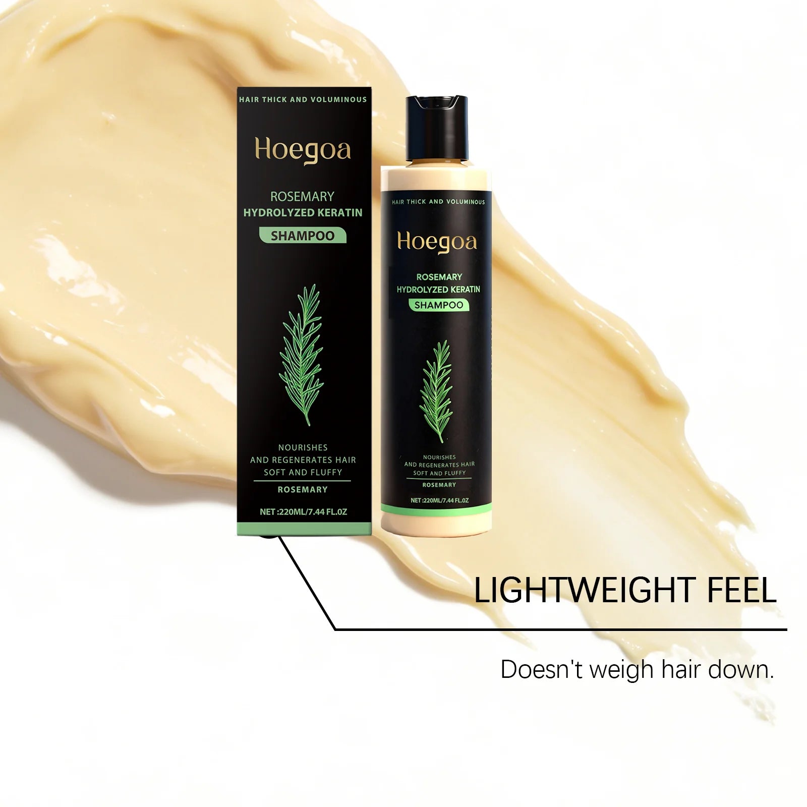 Hoegoa Rosemary Hydrolyzed Keratin Shampoo Strengthening Hair Cleaning Lightweight Hair Loss Treatment Hair Regrowth Shampoo