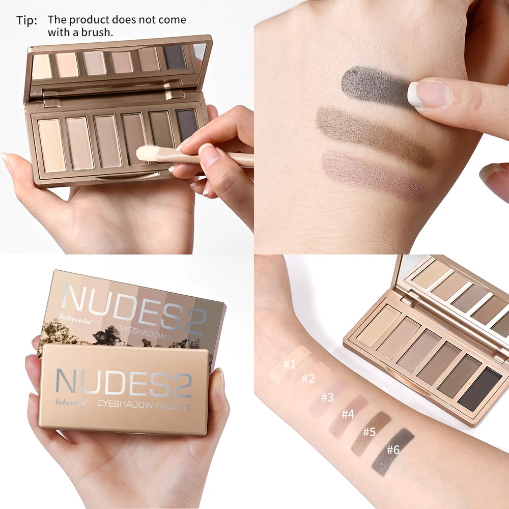 6 Colors Eyeshadow Palette Long-Lasting Rich Pigment Neutral Nude Tones Blendable Matte Shades Portable Daily Party Eye Makeup