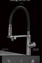 Luxury Gun Gray Brass Kitchen Faucet 1 Hole Double Handle Cold and Hot Dual Control, with Filtered Water Two Function Sink Tap