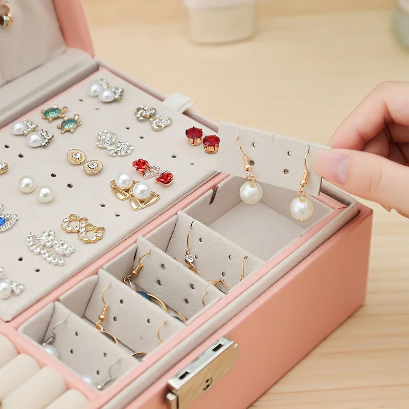 Double-Layer Velvet Jewelry Box High Capacity PU Leather Jewelry Storage Box Large Space Jewelry Holder Gift Box Organizer