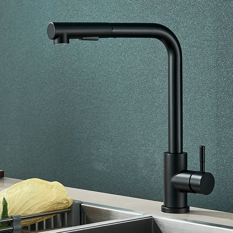 Black Pull Out Kitchen Sink Faucet Deck Mounted Stream Sprayer Kitchen Mixer Tap Bathroom Kitchen Hot Cold Tap