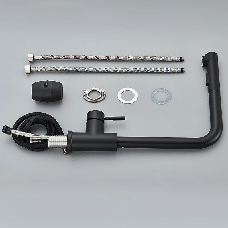Black Pull Out Kitchen Sink Faucet Deck Mounted Stream Sprayer Kitchen Mixer Tap Bathroom Kitchen Hot Cold Tap