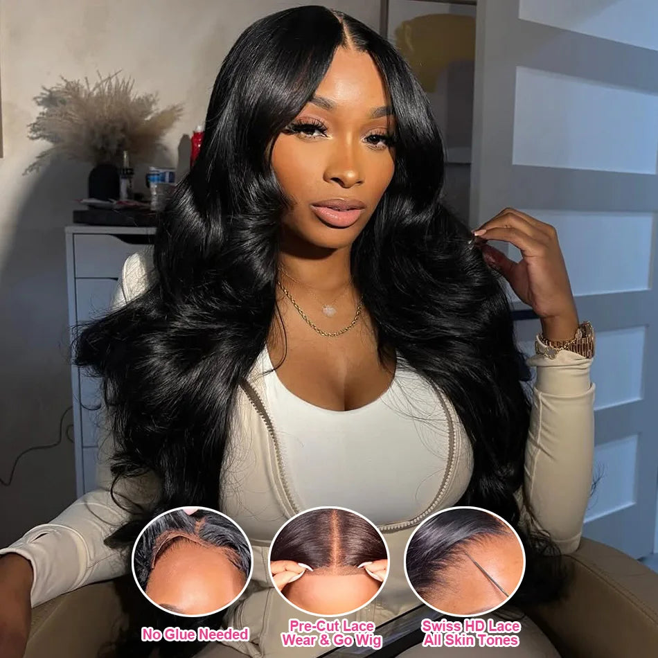 250 Density 100% Human Hair Body Wave 5x5 Glueless Lace Frontal Wigs 13x6 HD Lace Front Wig 40 Inch 13x4 Brazilian Black Clourse