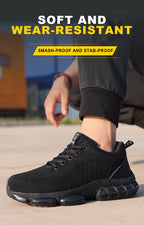 Safety Shoes Men Steel Toe Boots Anti-smash Anti-puncture Safety Work Shoes Men Lightweight Breathable Protective Shoes Black
