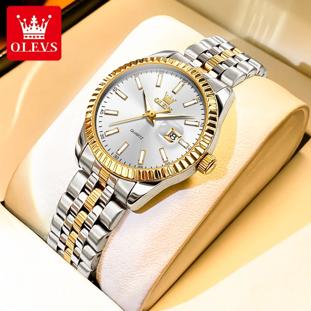 OLEVS 5593 Ladies Watches Original Luxury Quartz Wristwatch Stainless Steel Waterproof Luminous Day Date Watch Bracelet Set ﻿
