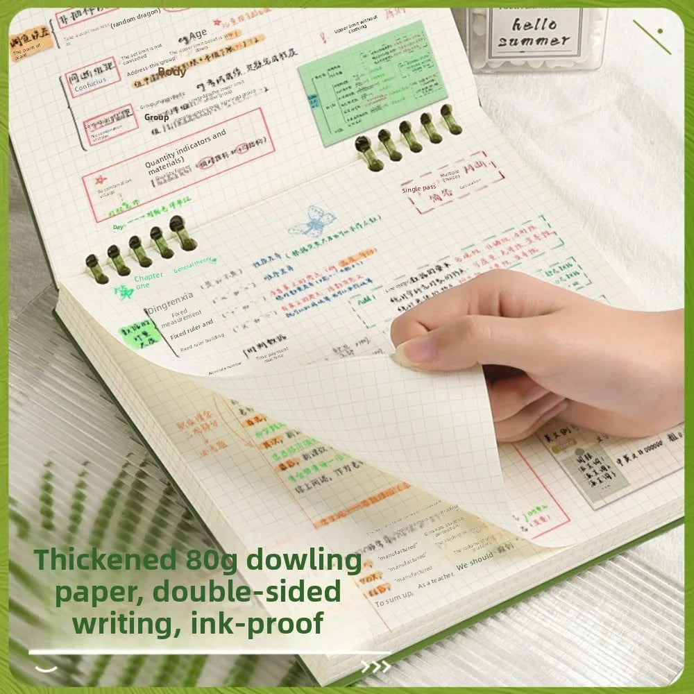 Multifunctional 120 Pages Loose-leaf Notebook Flip Up Color Notepad Grid Inner Pages Detachable Diary Book Students