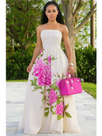 Women Tube Strapless Waist Flowy Maxi Dress With Floral Print For Wedding Guest Resort And Vacation Occasion