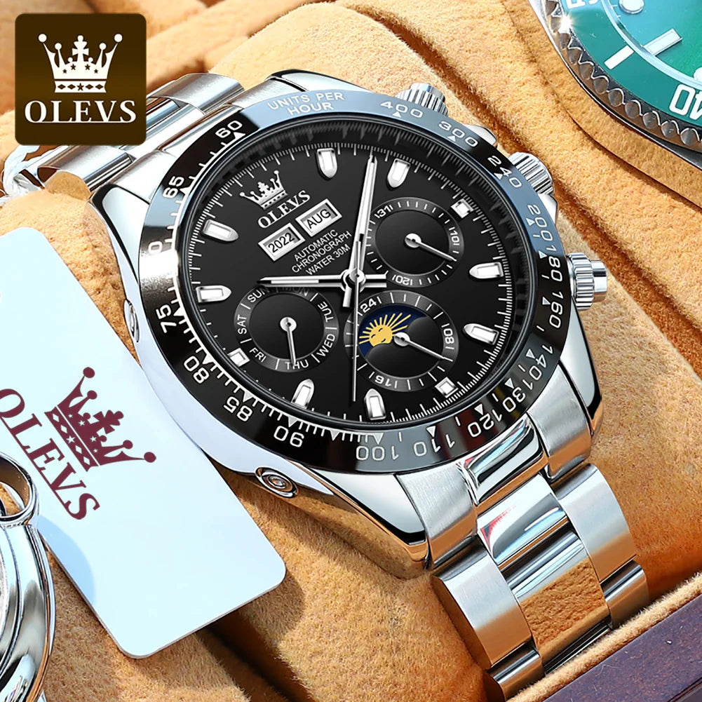 OLEVS Automatic Mechanical Watch for Men TOP Brand Original Stainless Steel Luminous Waterproof Date Man Wrist Watch Luxury Set