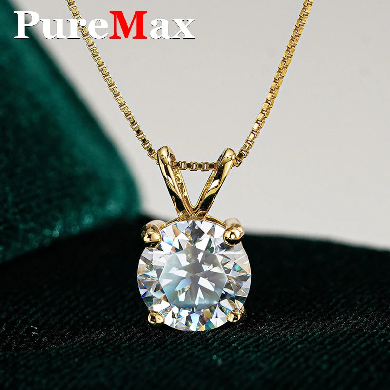 PureMax 1ct 2ct 3ct D Color VVS1 Moissanite Diamond Top Quality 18K Gold Plated Pendant Necklace Fine Jewelry Gifts Wholesale