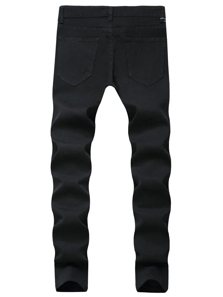 Skinny Fashion Men's Ripped Jeans Slim Breathable Soft Washed Streetwear Trousers Male Spring Autumn Elastic Hole Denim Pants