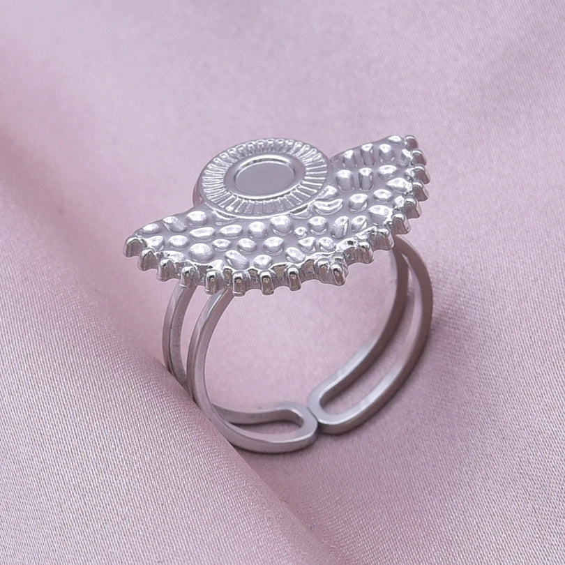 Simple Geometry Fashion Stainless Steel Open Rings For Women Men Accessories Silver Color Heart Sun Round Blank Base DIY Anillos