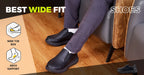 FitVille Men Wide Fit Leather Slip On Casual Loafers, Lightweight Arch Support Walking Shoes, Orthopedic Pain Relief Shoes for Swollen Feet & High Instep