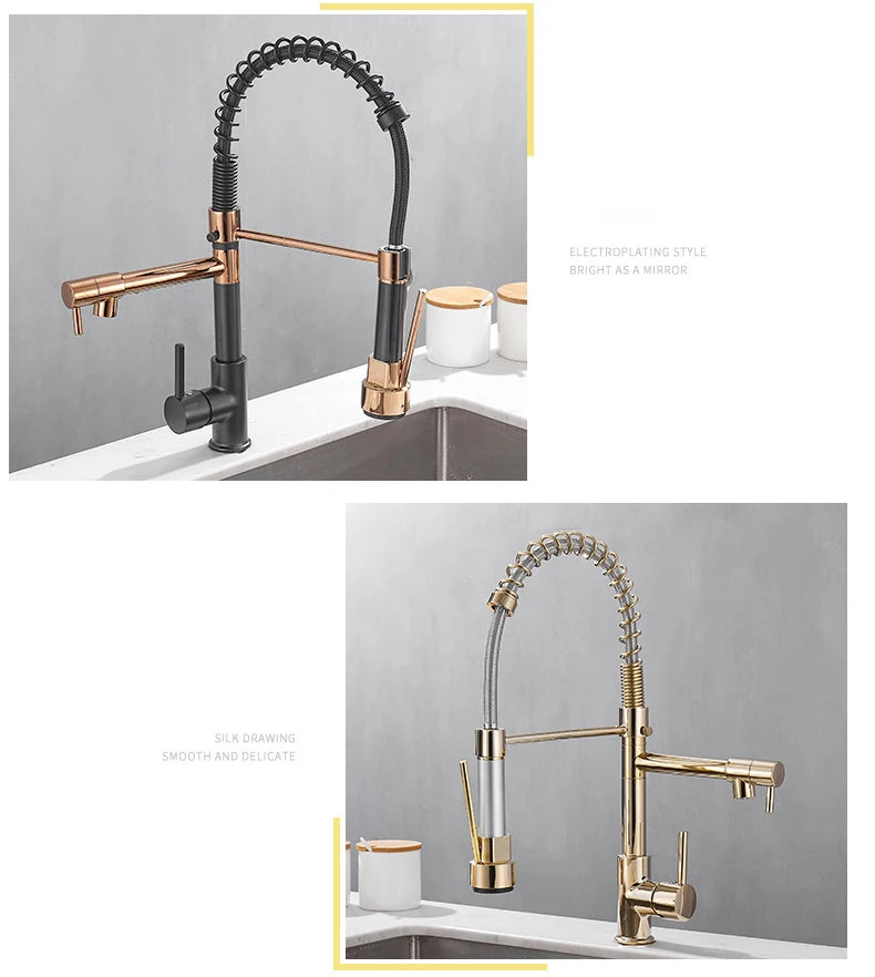Spring Pull Down Kitchen Faucet, Hot Cold Stainless Steel Kitchen Sink Mixer Tap with Single Handle Spring Kitchen Faucets